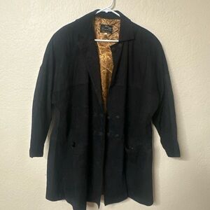 Vera Pelle Black Trench Coat with Gold Interior